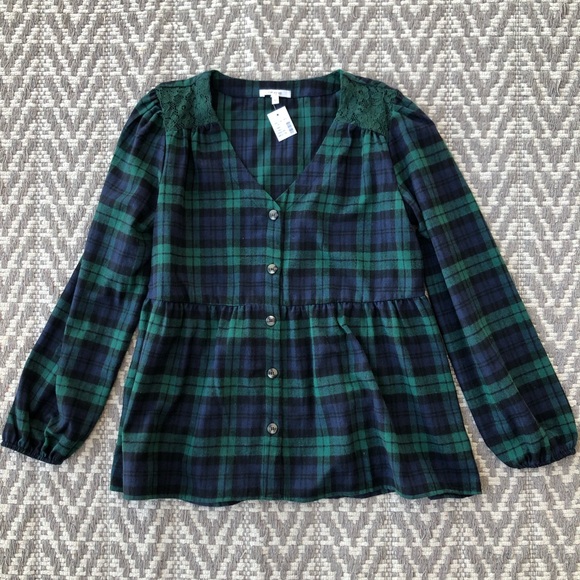 Maurices blue plaid button front baby doll top size medium - Picture 2 of 12